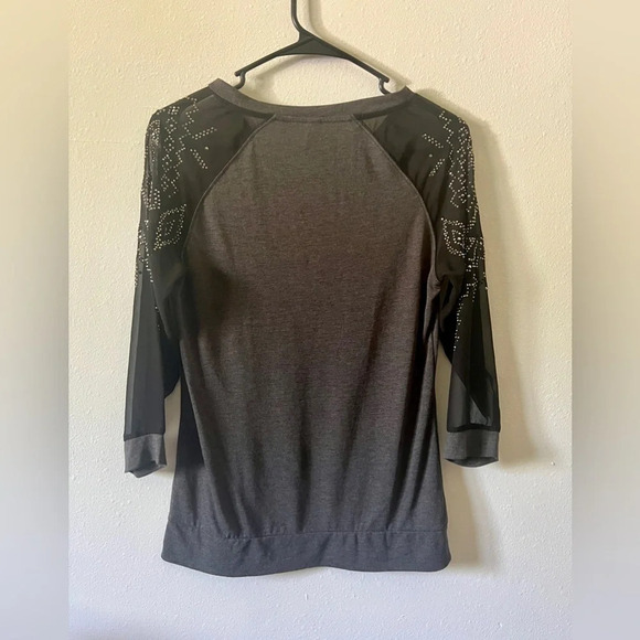 Vanity Rhinestone Sheer Sleeve Raglan Top- Small - Picture 3 of 5